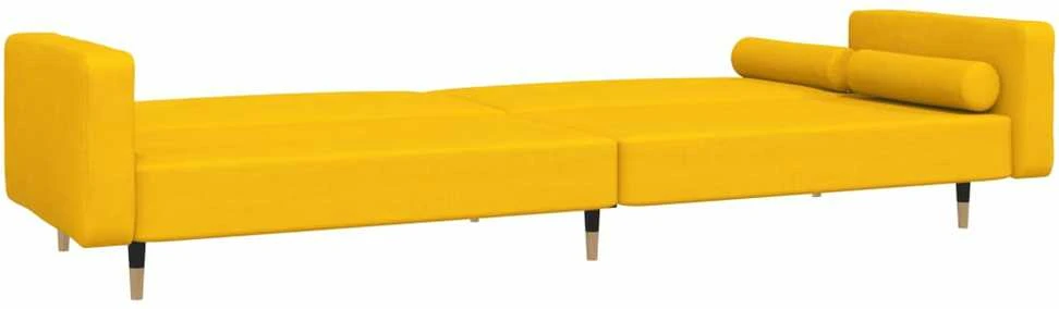 Dvivietė sofa-lova su dvejomis pagalvėmis, geltona, aksomas
