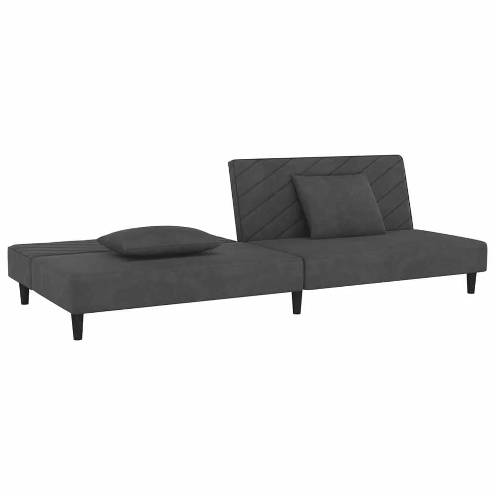 Dvivietė sofa-lova su dvejomis pagalvėmis, pilka, aksomas