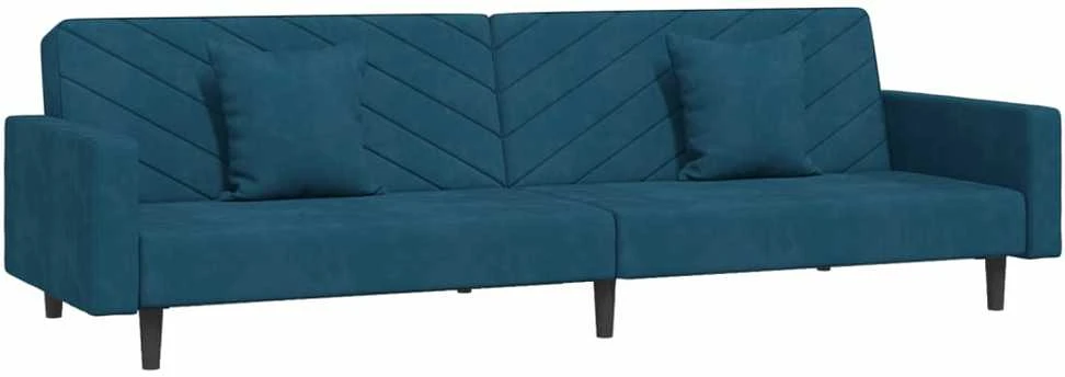 Dvivietė sofa-lova su dvejomis pagalvėmis, mėlyna, aksomas