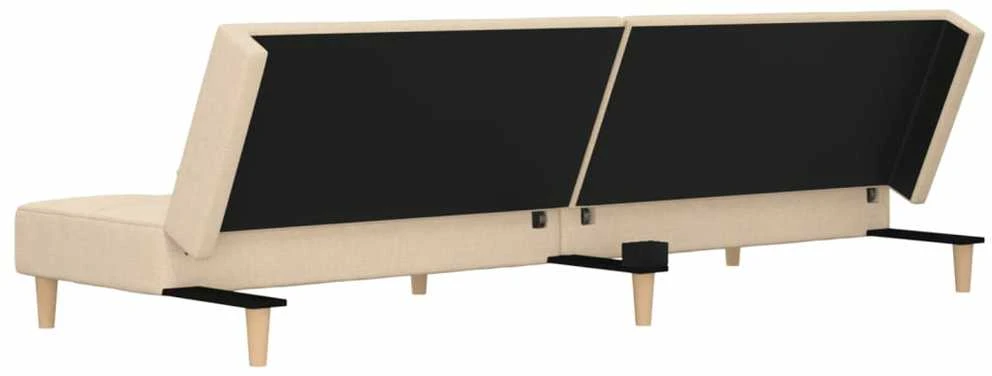 Dvivietė sofa-lova su dvejomis pagalvėmis, kreminė, audinys