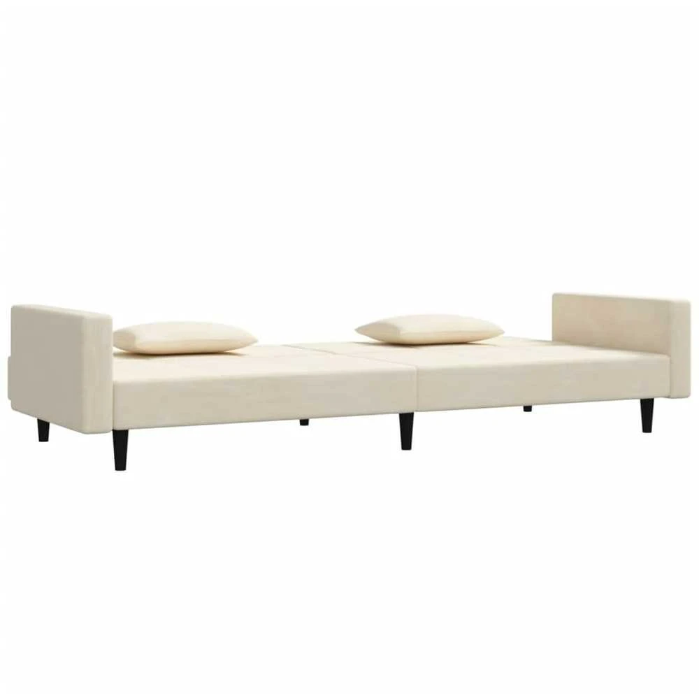 Dvivietė sofa-lova su dvejomis pagalvėmis, kreminė, aksomas