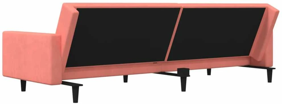 Dvivietė sofa-lova su dvejomis pagalvėmis, rožinė, aksomas