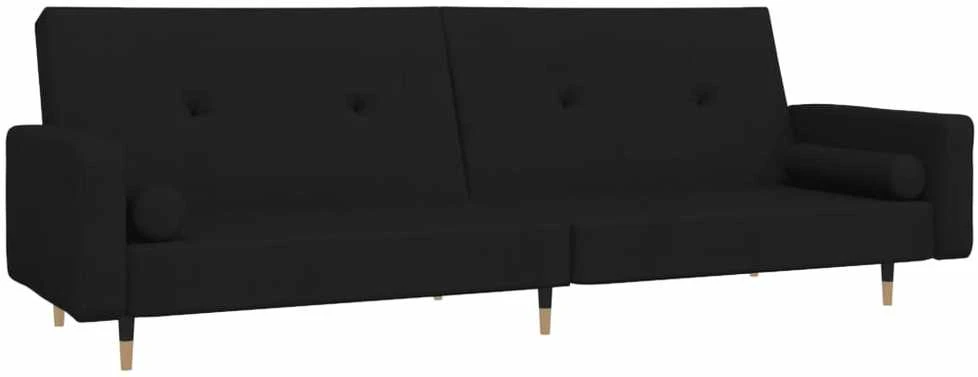 Dvivietė sofa-lova su dvejomis pagalvėmis, juoda, aksomas