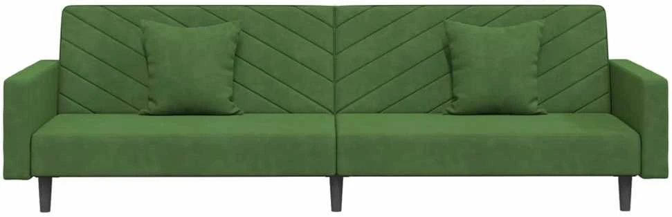 Dvivietė sofa-lova su dvejomis pagalvėmis, žalia, aksomas