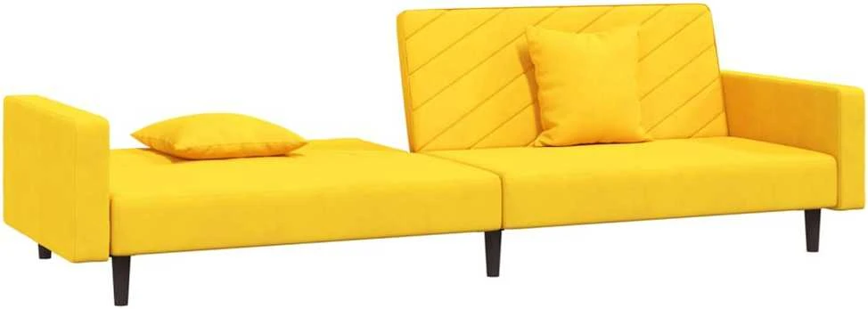 Dvivietė sofa-lova su dvejomis pagalvėmis, geltona, aksomas