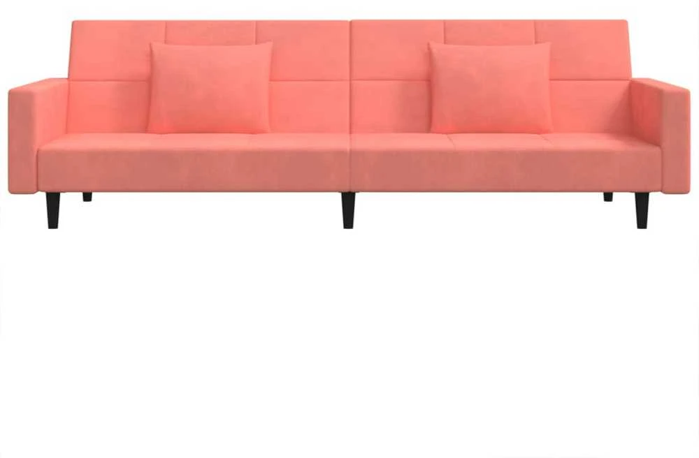Dvivietė sofa-lova su dvejomis pagalvėmis, rožinė, aksomas