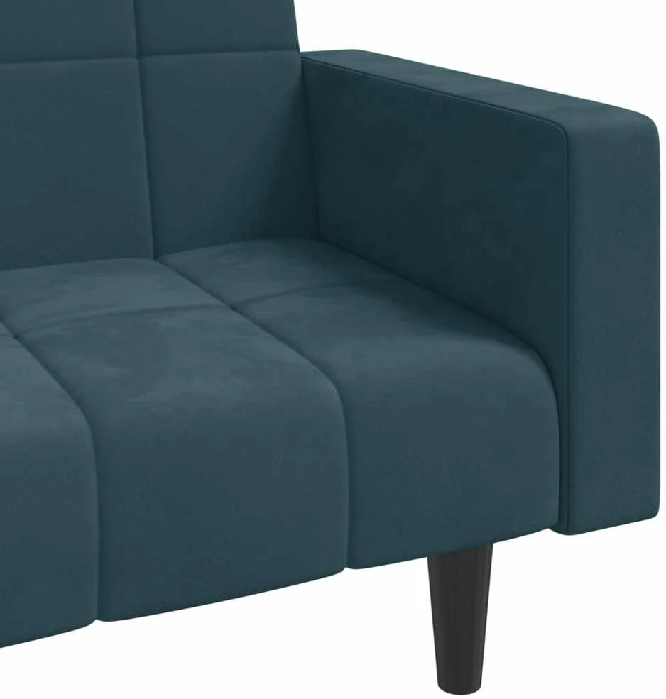 Dvivietė sofa-lova su dvejomis pagalvėmis, mėlyna, aksomas