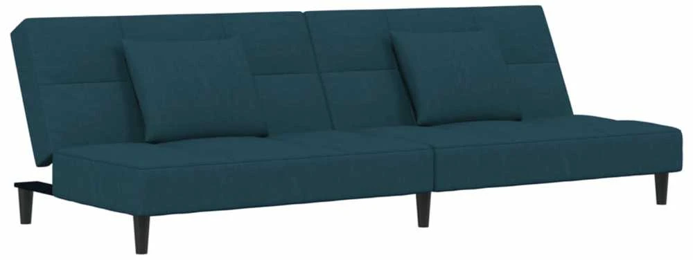 Dvivietė sofa-lova su dvejomis pagalvėmis, mėlyna, aksomas