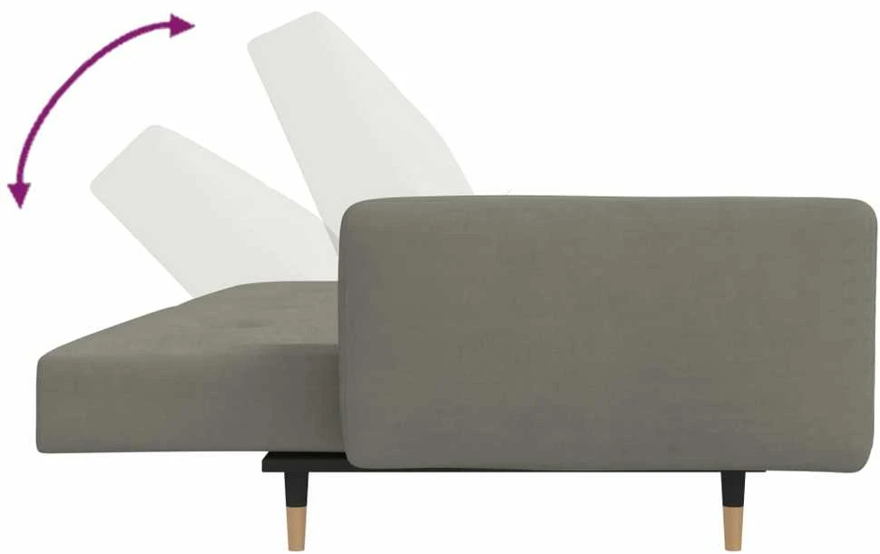 Dvivietė sofa-lova su dvejomis pagalvėmis, pilka, aksomas