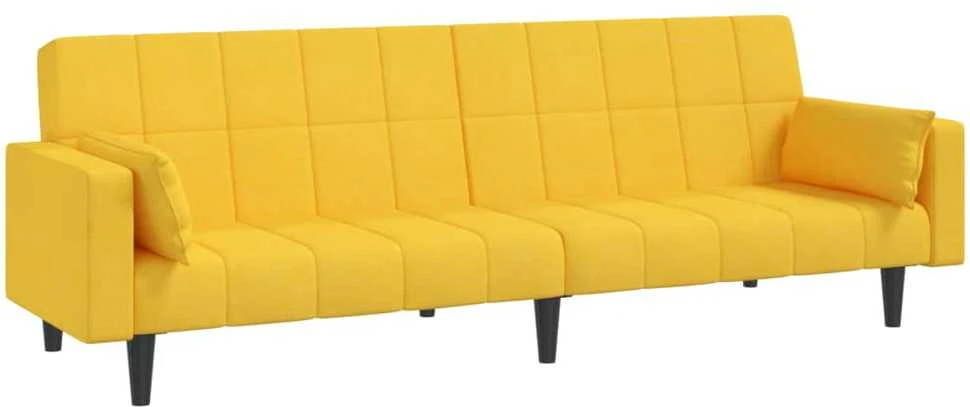 Dvivietė sofa-lova su dvejomis pagalvėmis, geltona, audinys