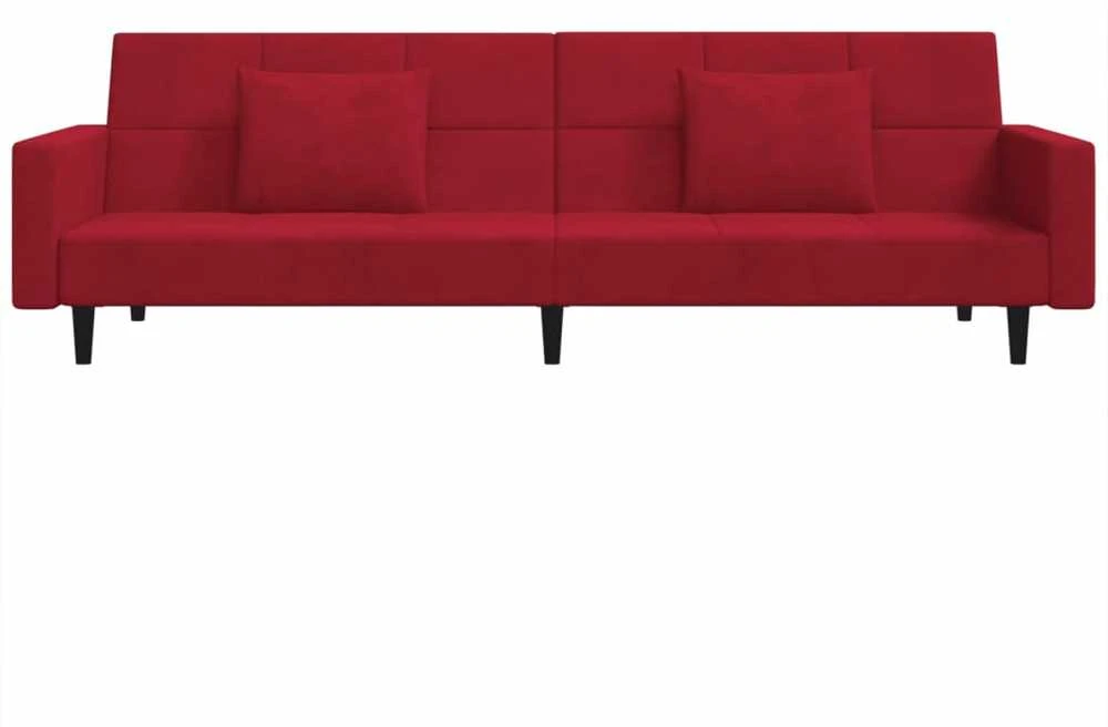 Dvivietė sofa-lova su dvejomis pagalvėmis, vyno, aksomas