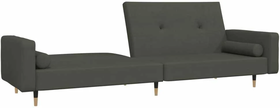 Dvivietė sofa-lova su dvejomis pagalvėmis, pilka, aksomas
