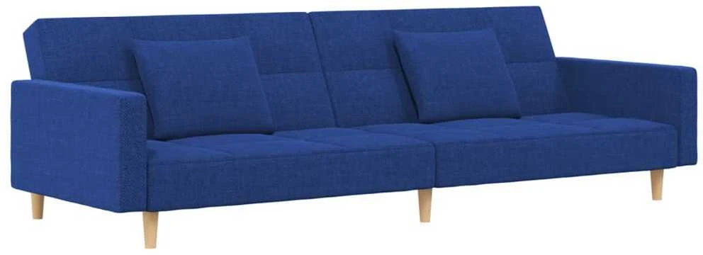 Dvivietė sofa-lova su dvejomis pagalvėmis, mėlyna, audinys