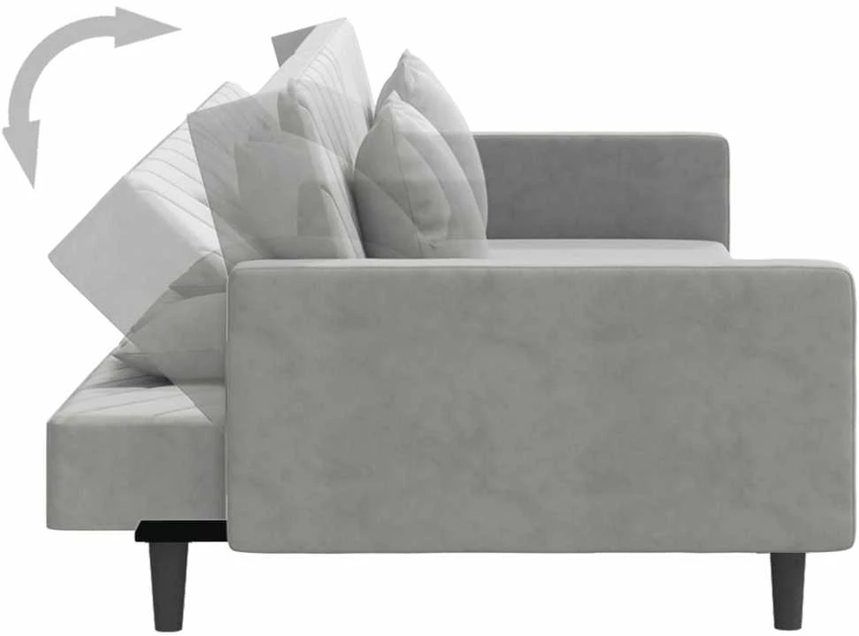 Dvivietė sofa-lova su dvejomis pagalvėmis, pilka, aksomas