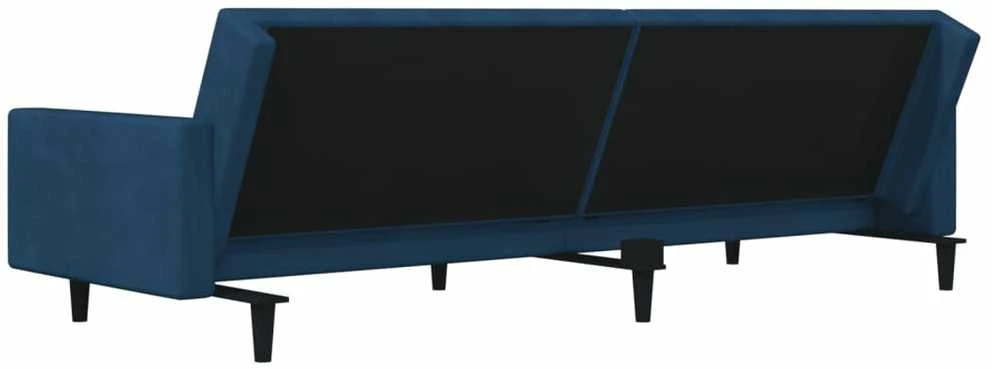 Dvivietė sofa-lova su dvejomis pagalvėmis, mėlyna, aksomas