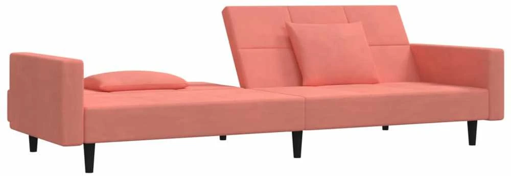 Dvivietė sofa-lova su dvejomis pagalvėmis, rožinė, aksomas