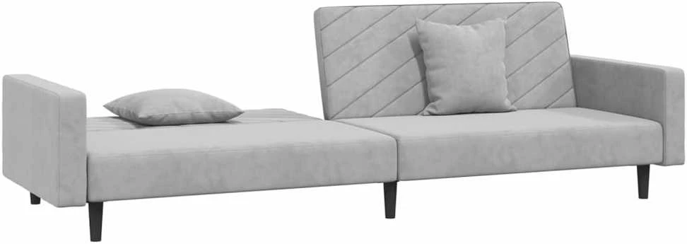 Dvivietė sofa-lova su dvejomis pagalvėmis, pilka, aksomas