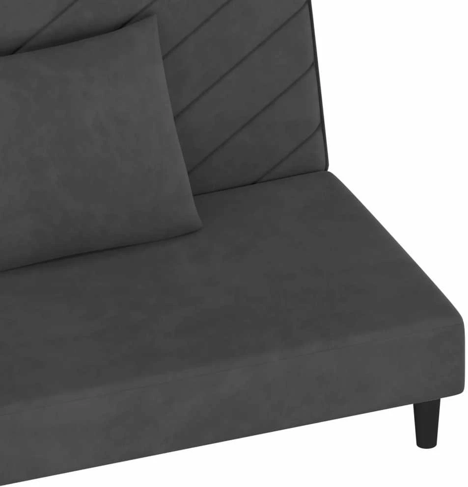 Dvivietė sofa-lova su dvejomis pagalvėmis, pilka, aksomas