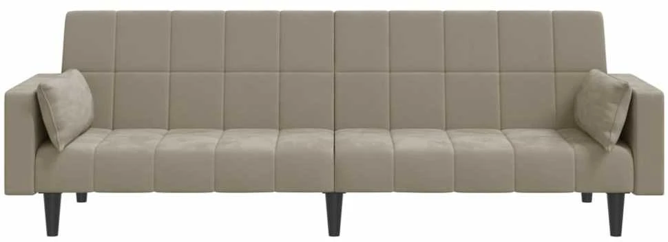 Dvivietė sofa-lova su dvejomis pagalvėmis, pilka, aksomas