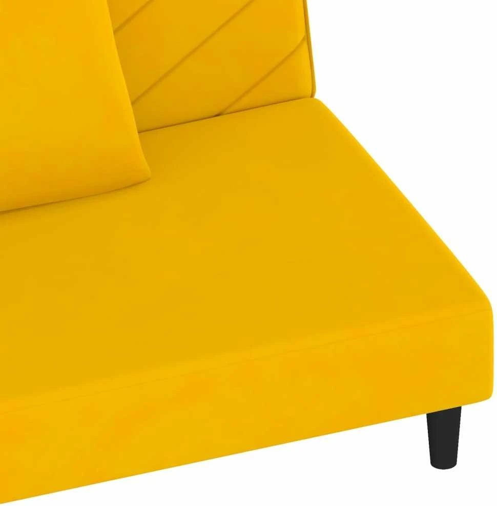 Dvivietė sofa-lova su dvejomis pagalvėmis, geltona, aksomas