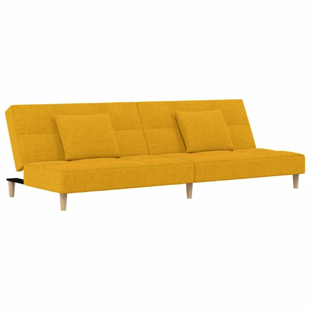 Dvivietė sofa-lova su dvejomis pagalvėmis, geltona, audinys