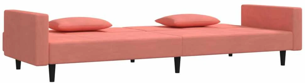 Dvivietė sofa-lova su dvejomis pagalvėmis, rožinė, aksomas