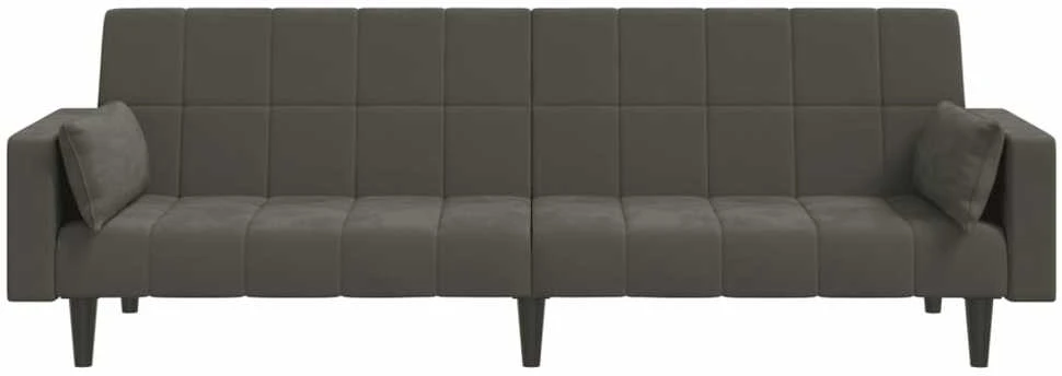 Dvivietė sofa-lova su dvejomis pagalvėmis, pilka, aksomas