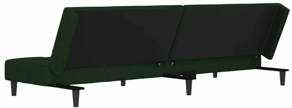 Dvivietė sofa-lova su dvejomis pagalvėmis, žalia, aksomas