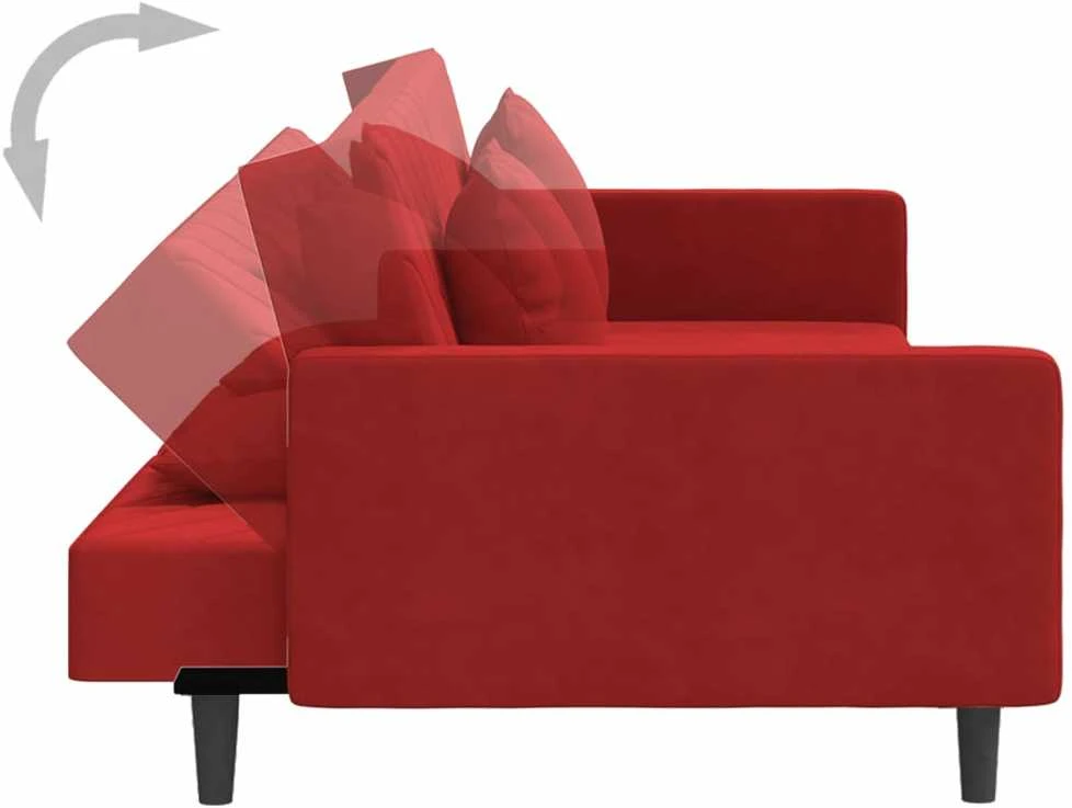 Dvivietė sofa-lova su dvejomis pagalvėmis, vyno, aksomas