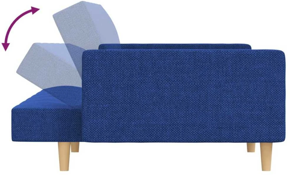 Dvivietė sofa-lova su dvejomis pagalvėmis, mėlyna, audinys