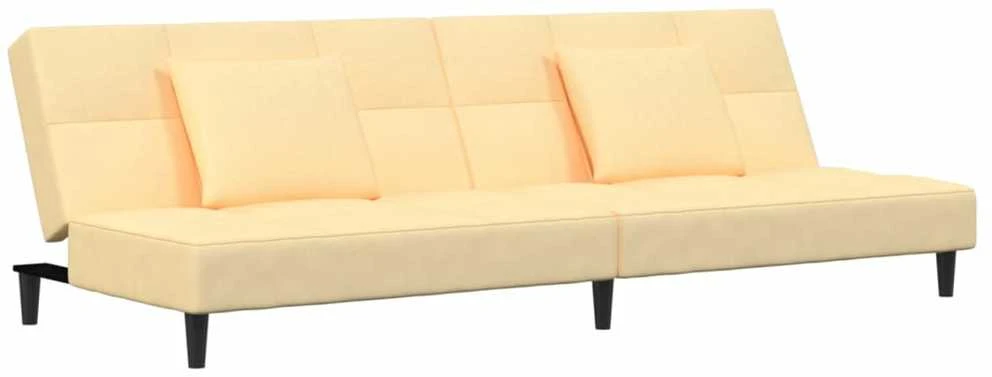 Dvivietė sofa-lova su dvejomis pagalvėmis, kreminė, aksomas