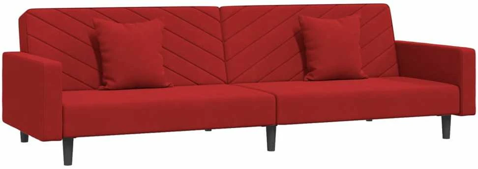 Dvivietė sofa-lova su dvejomis pagalvėmis, vyno, aksomas