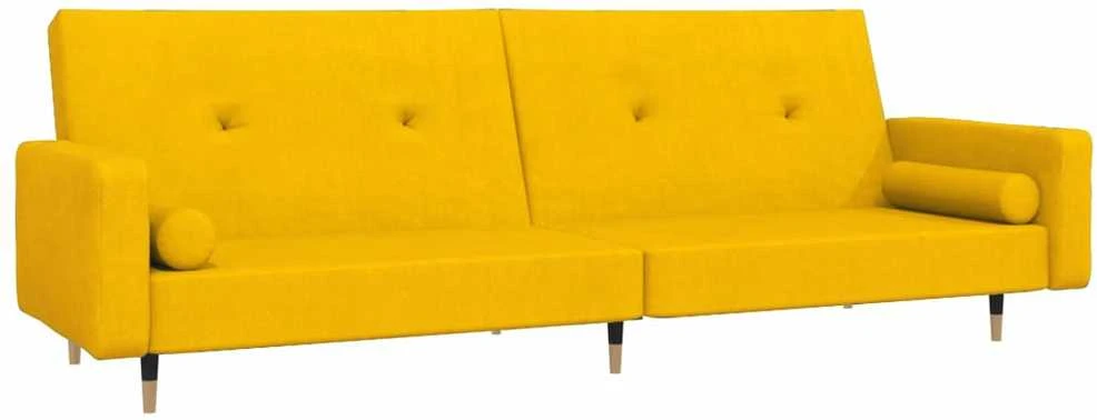 Dvivietė sofa-lova su dvejomis pagalvėmis, geltona, aksomas