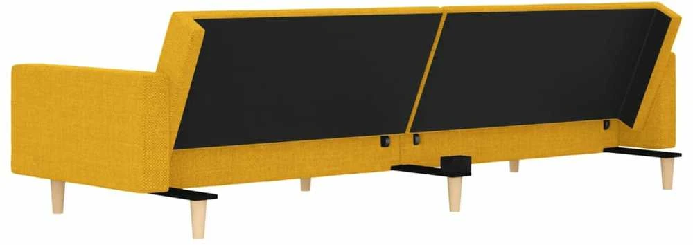 Dvivietė sofa-lova su dvejomis pagalvėmis, geltona, audinys
