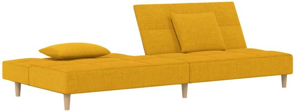 Dvivietė sofa-lova su dvejomis pagalvėmis, geltona, audinys