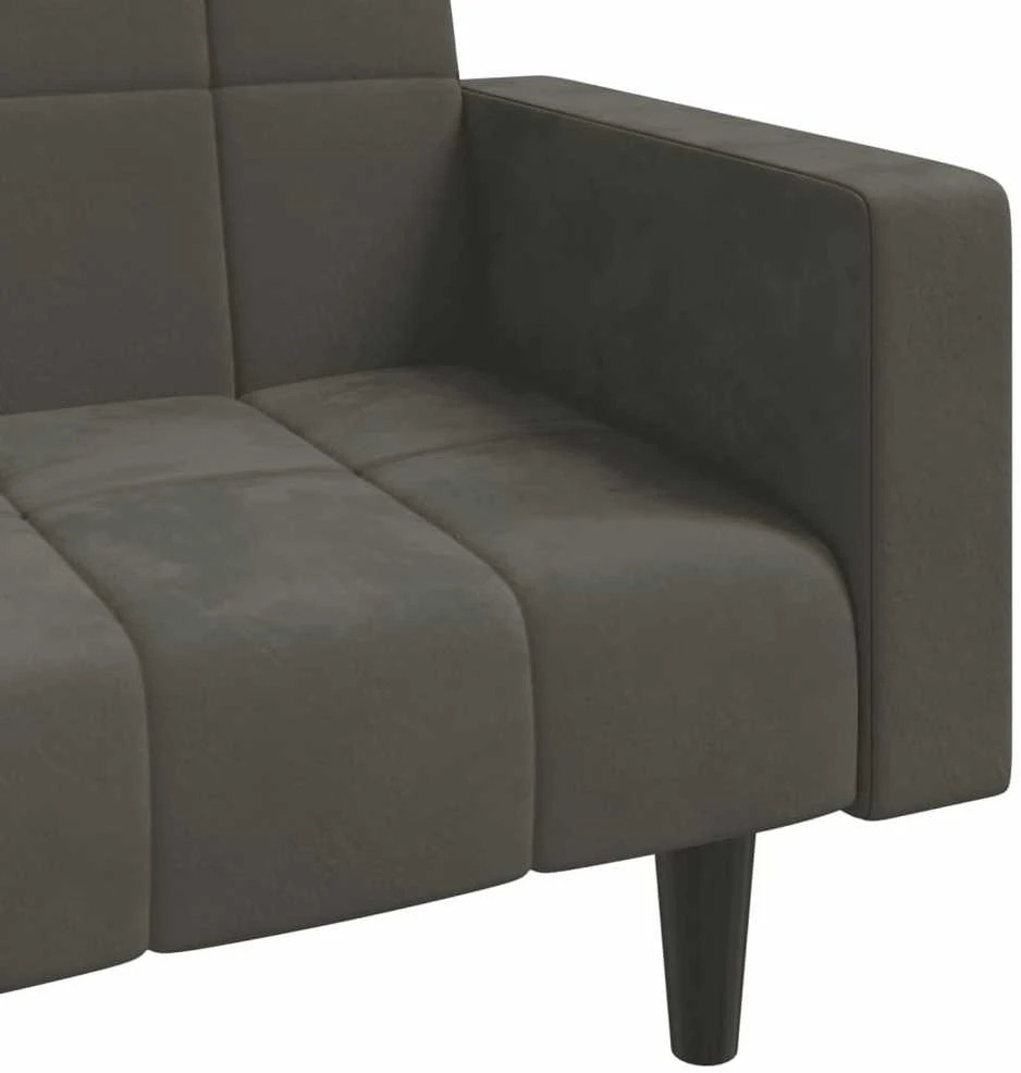 Dvivietė sofa-lova su dvejomis pagalvėmis, pilka, aksomas