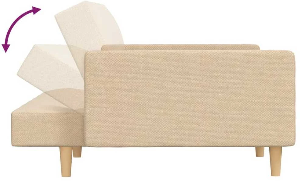 Dvivietė sofa-lova su dvejomis pagalvėmis, kreminė, audinys