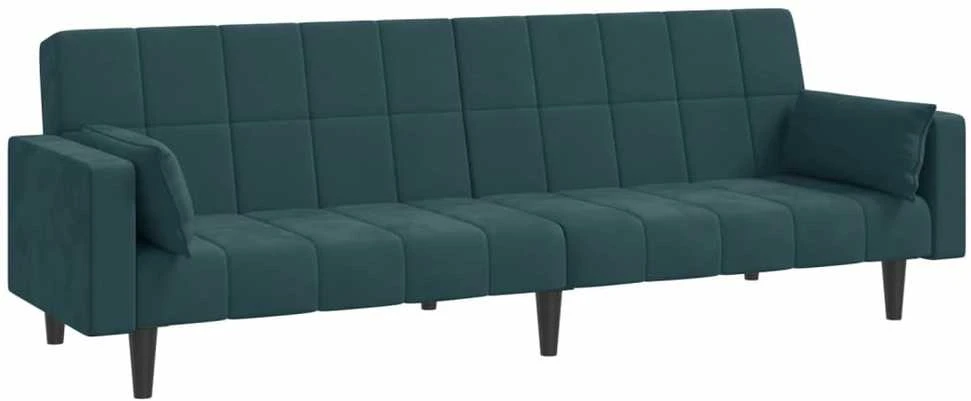 Dvivietė sofa-lova su dvejomis pagalvėmis, mėlyna, aksomas