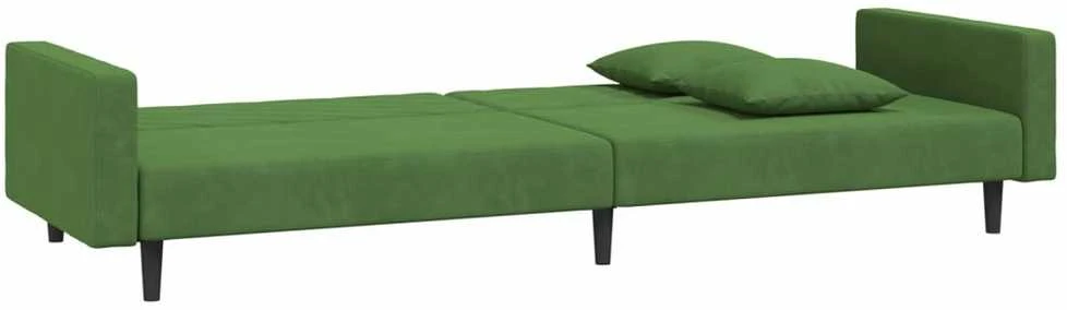 Dvivietė sofa-lova su dvejomis pagalvėmis, žalia, aksomas