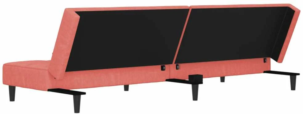 Dvivietė sofa-lova su dvejomis pagalvėmis, rožinė, aksomas