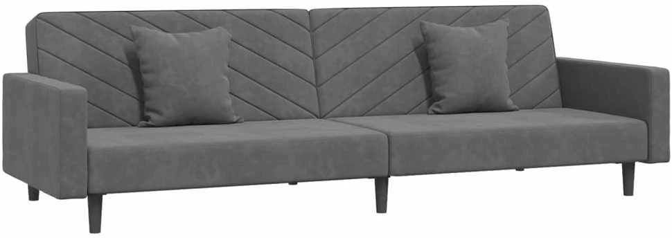 Dvivietė sofa-lova su dvejomis pagalvėmis, pilka, aksomas