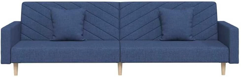 Dvivietė sofa-lova su dvejomis pagalvėmis, mėlyna, audinys