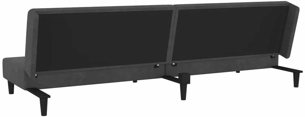 Dvivietė sofa-lova su dvejomis pagalvėmis, pilka, aksomas