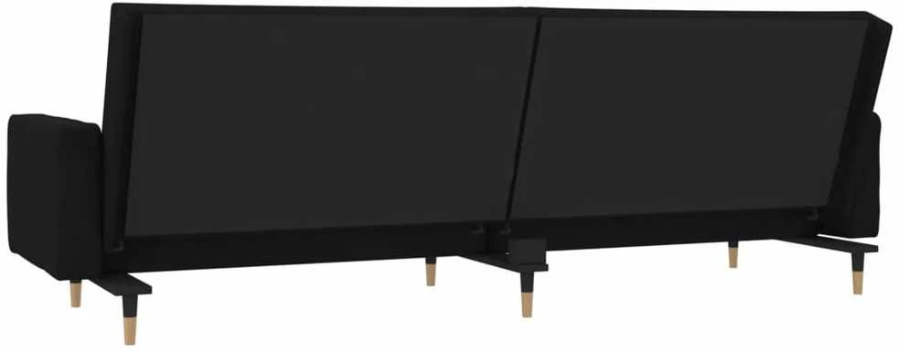 Dvivietė sofa-lova su dvejomis pagalvėmis, juoda, aksomas