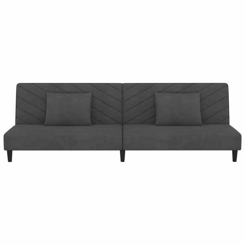 Dvivietė sofa-lova su dvejomis pagalvėmis, pilka, aksomas