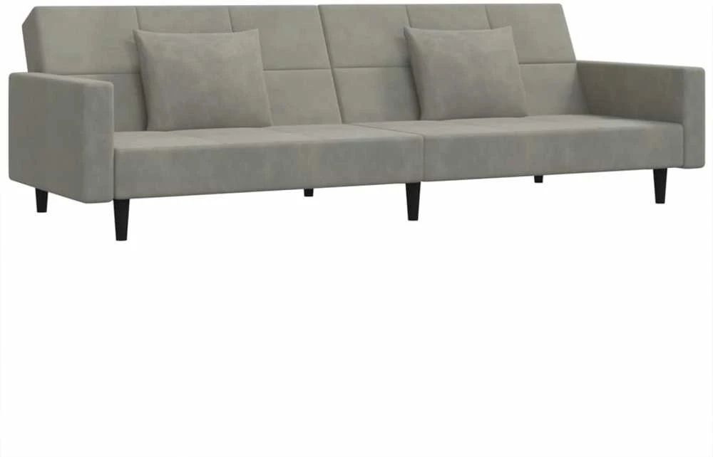 Dvivietė sofa-lova su dvejomis pagalvėmis, pilka, aksomas