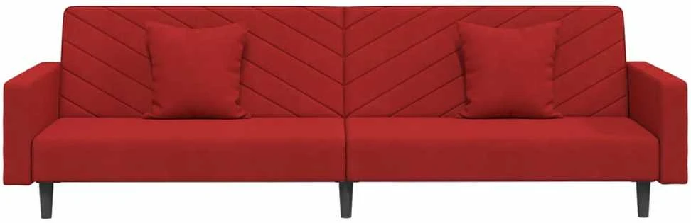 Dvivietė sofa-lova su dvejomis pagalvėmis, vyno, aksomas