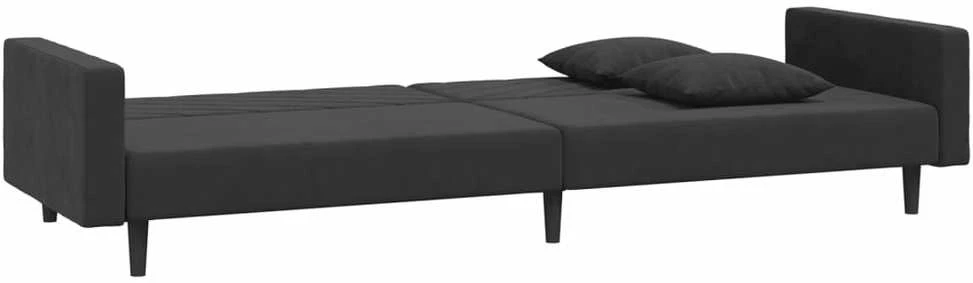 Dvivietė sofa-lova su dvejomis pagalvėmis, juoda, aksomas