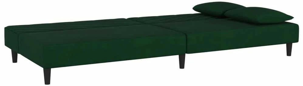 Dvivietė sofa-lova su dvejomis pagalvėmis, žalia, aksomas