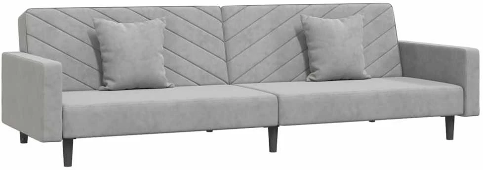 Dvivietė sofa-lova su dvejomis pagalvėmis, pilka, aksomas